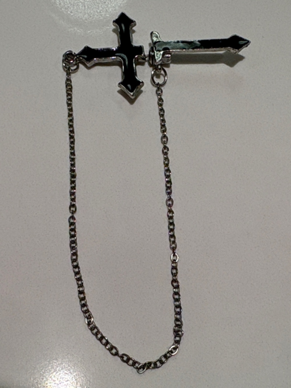 Silver Cross Earring - “Through The Ear” Illusion Look